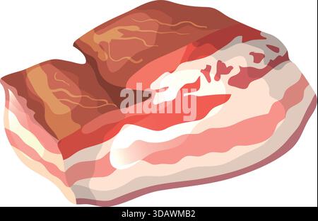 A piece of bacon with a red stripe on it. The bacon is cut in half and has a white stripe on it Stock Vector