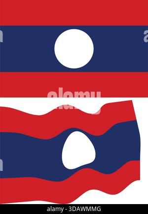 Laos national flag with flat and waving vector designs representing the country. Stock Vector