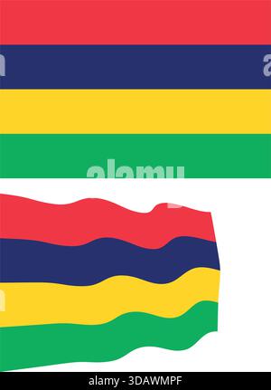 Mauritius national flag displayed in flat and waving styles, representing the country Stock Vector
