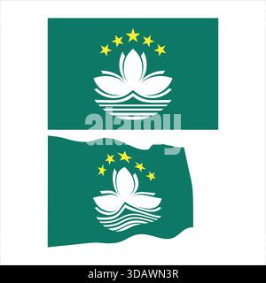 Macau sar flag featuring a lotus flower, bridge, and five stars on a green background. Stock Vector
