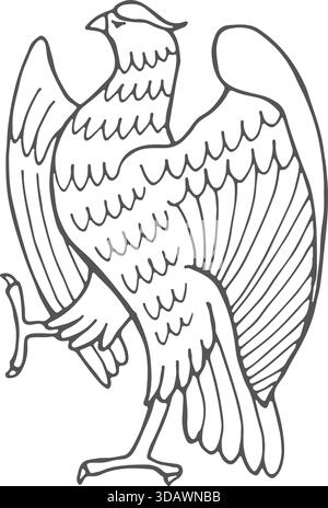 A bird with its wings spread out and its head turned to the side. The bird is standing on one leg Stock Vector