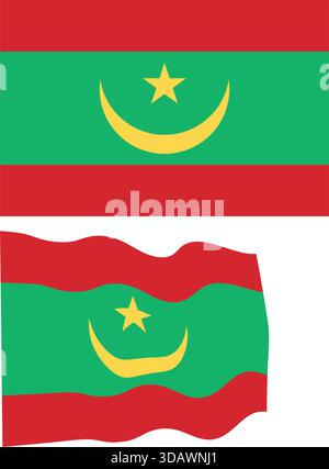 Mauritania flag showing national symbol with crescent and star in red and green colors Stock Vector