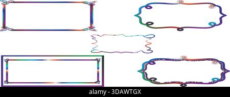 Collection of five different colorful vector frames and decorative borders with various abstract shapes for certificates, invitations, or stylish text Stock Vector