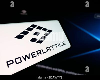 Stuttgart, Germany - 11-30-2025: Smartphone with logo of semiconductor company PowerLattice on screen in front of website. Stock Photo