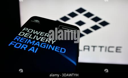 Stuttgart, Germany - 11-30-2025: Mobile phone with website of semiconductor company PowerLattice on screen in front of logo. Stock Photo