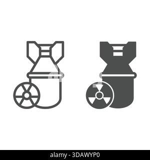 Atomic bomb line and solid icon, atomic energy concept. Vector graphics. Explosive radioactive air bomb rocket sign on white background, outline style Stock Vector