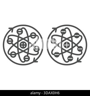 Atom with elliptical orbits line and solid icon, atomic energy concept. Vector graphics. Rotation arrows of atom structure sign on white background, o Stock Vector