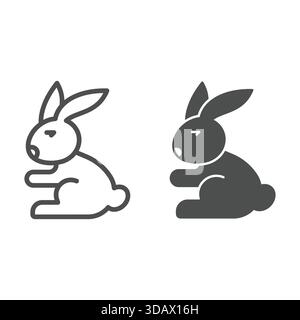 Easter rabbit line and solid icon, easter holiday concept. Vector graphics. Bunny animal sign on white background, outline style icon for mobile or we Stock Vector