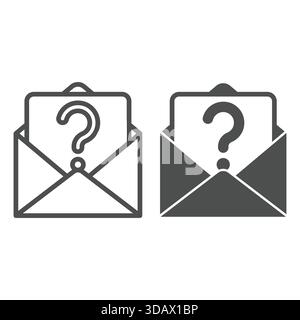 Letter with question mark in envelope line and solid icon, postage concept. Vector graphics. Mail envelope ask personal data sign on white background, Stock Vector