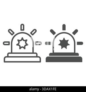 Siren flasher line and solid icon, hacker attacks concept. Vector graphics. Danger alarm lightbulb lamp, security sign on white background, outline st Stock Vector
