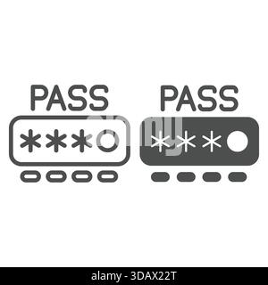 Entering secure password line and solid icon, hacker attacks concept. Vector graphics. Password input form sign on white background, outline style ico Stock Vector
