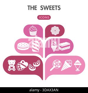 Sweets symbols collection or sketches. sweet dessert theme icons in glyph style signs for web and app. Vector graphics isolated on white background Stock Vector