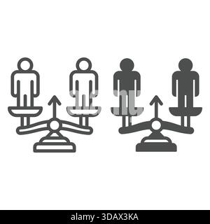 Opponents men on libra scales line and solid icon, justice concept. Vector graphics. Two human, man on weight scales sign on white background, outline Stock Vector
