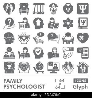 Family psychologist collection or sketches. psychology theme icons in glyph style signs for web and app. Vector graphics isolated on white background Stock Vector