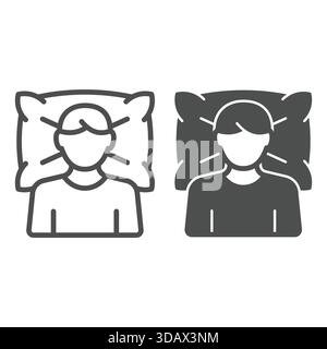 Man lying on pillow line and solid icon, psychology and mental health concept. Vector graphics. Human dream diagnostic therapy sign on white backgroun Stock Vector