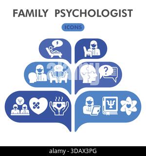 Family psychologist collection or sketches. psychology theme icons in glyph style signs for web and app. Vector graphics isolated on white background Stock Vector