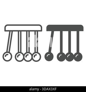 Newton metal balls pendulum line and solid icon, office concept. Vector graphics. Clock tick, ball stand clink sign on white background, outline style Stock Vector