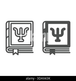 Book with trident line and solid icon, psychology concept. Vector graphics. Psychologist book with bookmark sign on white background, outline style ic Stock Vector