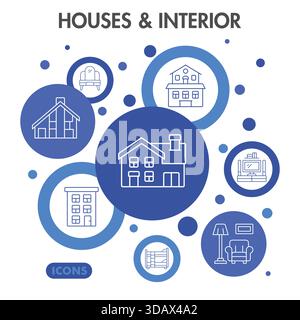 House interior collection or sketches. interior design theme icons in line style signs for web and app. Vector graphics isolated on white background Stock Vector