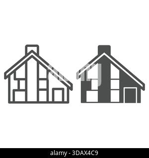 Two storey house with garage line and solid icon, real estate concept. Vector graphics. Cottage building sign on white background, outline style icon Stock Vector