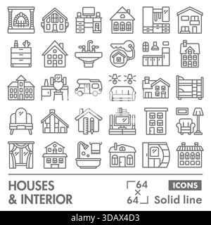 House interior collection or sketches. interior design theme icons in line style signs for web and app. Vector graphics isolated on white background Stock Vector