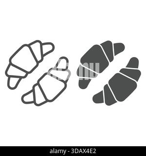 Croissants pair line and solid icon, wheat production concept. Vector graphics. Baked bun, bakery sign on white background, outline style icon for mob Stock Vector