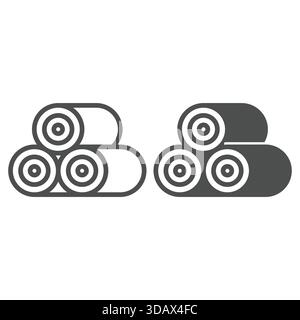 Rolls of hay line and solid icon, wheat production concept. Vector graphics. Three rolls of wheat plant sign on white background, outline style icon f Stock Vector