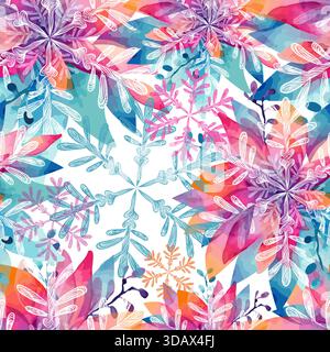 Merry Christmas seamless pattern. Watercolor abstract snowflake painting hand drawing. Not AI, Vector illustrations Stock Vector