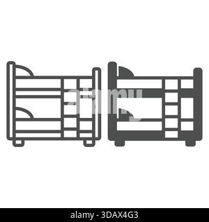 Two tier children bed with ladder line and solid icon, house interior concept. Vector graphics. Bed pair with ladder sign on white background, outline Stock Vector