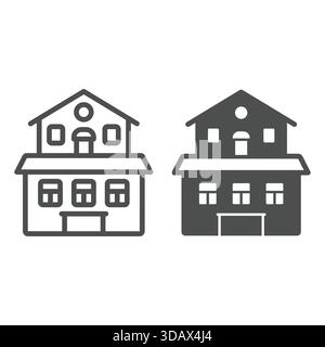 Two storey house line and solid icon, real estate concept. Vector graphics. Cottage building with two roofs sign on white background, outline style ic Stock Vector