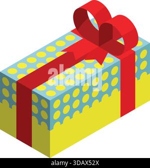 A yellow and blue box with a red ribbon on top Stock Vector