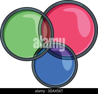 Three colored circles with a blue one in the middle Stock Vector