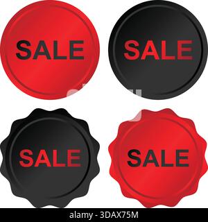 Sale Badges in Red and Black Circular Labels Stock Vector
