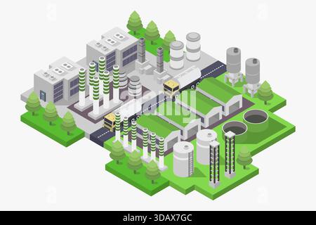 Bio petroleum plant isometric illustrated in vector on background Stock Vector