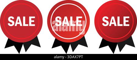 Red Sale Ribbon Badges for Discount and Promotion Labels Stock Vector