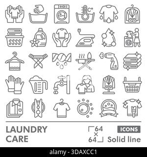 Laundry service collection or sketches. housework theme icons in line style signs for web and app. Vector graphics isolated on white background Stock Vector