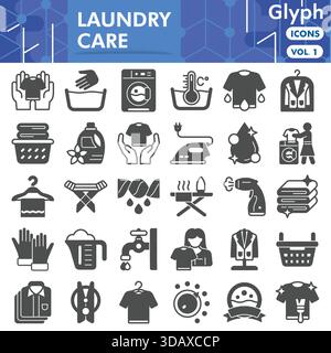 Laundry service collection or sketches. housework theme icons in glyph style signs for web and app. Vector graphics isolated on white background Stock Vector