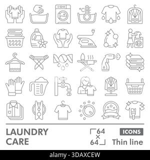 Laundry service collection or sketches. housework theme icons in thin line style signs for web and app. Vector graphics isolated on white background Stock Vector