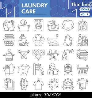 Laundry service collection or sketches. housework theme icons in thin line style signs for web and app. Vector graphics isolated on white background Stock Vector