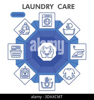 Laundry service collection or sketches. housework theme icons in line style signs for web and app. Vector graphics isolated on white background Stock Vector