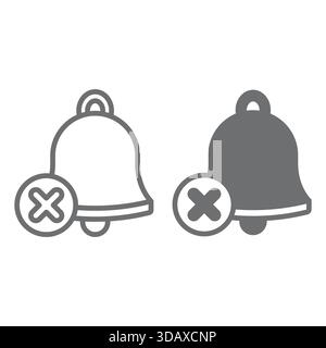 Bell ringing forbidden line and solid icon, prohibited items concept. Vector graphics. Alarm bell sound ban sign on white background, outline style ic Stock Vector