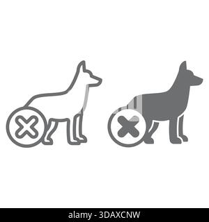 Search dog ban line and solid icon, prohibited items concept. Vector graphics. Rescuer pet animal forbidden sign on white background, outline style ic Stock Vector