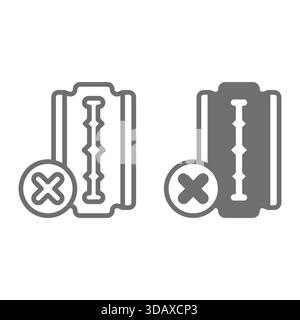 Sharp razor blade ban line and solid icon, prohibited items concept. Vector graphics. Razor blade forbidden sign on white background, outline style ic Stock Vector