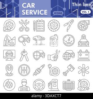 Car service collection or sketches. vehicle repair theme icons in thin line style signs for web and app. Vector graphics isolated on white background Stock Vector