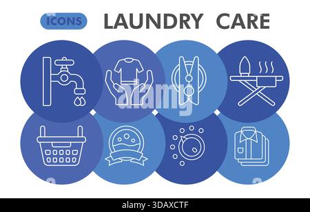 Laundry service collection or sketches. housework theme icons in line style signs for web and app. Vector graphics isolated on white background Stock Vector