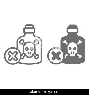 Bottle with skull cross bones ban line and solid icon, prohibited items concept. Vector graphics. Poison glass bottle forbidden sign on white backgrou Stock Vector