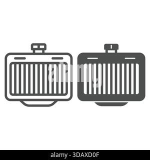 Cooling radiator part line and solid icon, car service concept. Vector graphics. Motor engine cooling radiator sign on white background, outline style Stock Vector