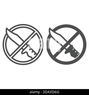 Knife fight ban line and solid icon, prohibited elements concept. Vector graphics. Sharp knife forbidden sign on white background, outline style icon Stock Vector