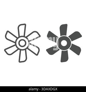 Cooling fan line and solid icon, car service concept. Vector graphics. Motor engine cooling fan sign on white background, outline style icon for mobil Stock Vector
