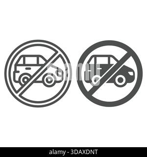 Passenger car vehicle ban line and solid icon, prohibited elements concept. Vector graphics. Automobile transport forbidden sign on white background, Stock Vector